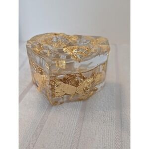 Handmade Resin Heart Shaped Gold Leaf Trinket Boxes With Lid  759